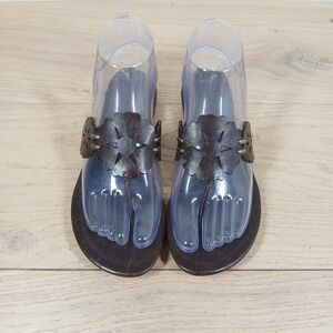 Vera Wang Lavender Sandals Women 5.5 M Brown Leather Floral Slide Boho